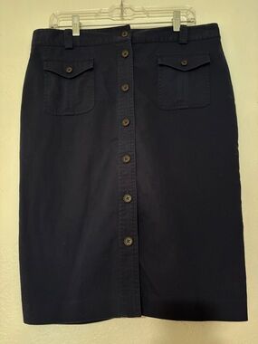 Lauren Ralph Lauren Premium Navy Button-Front Pencil Skirt